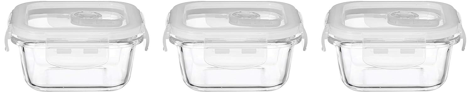Airtight  Glass Container Set (Transparent,3 Pieces, 350 ml)